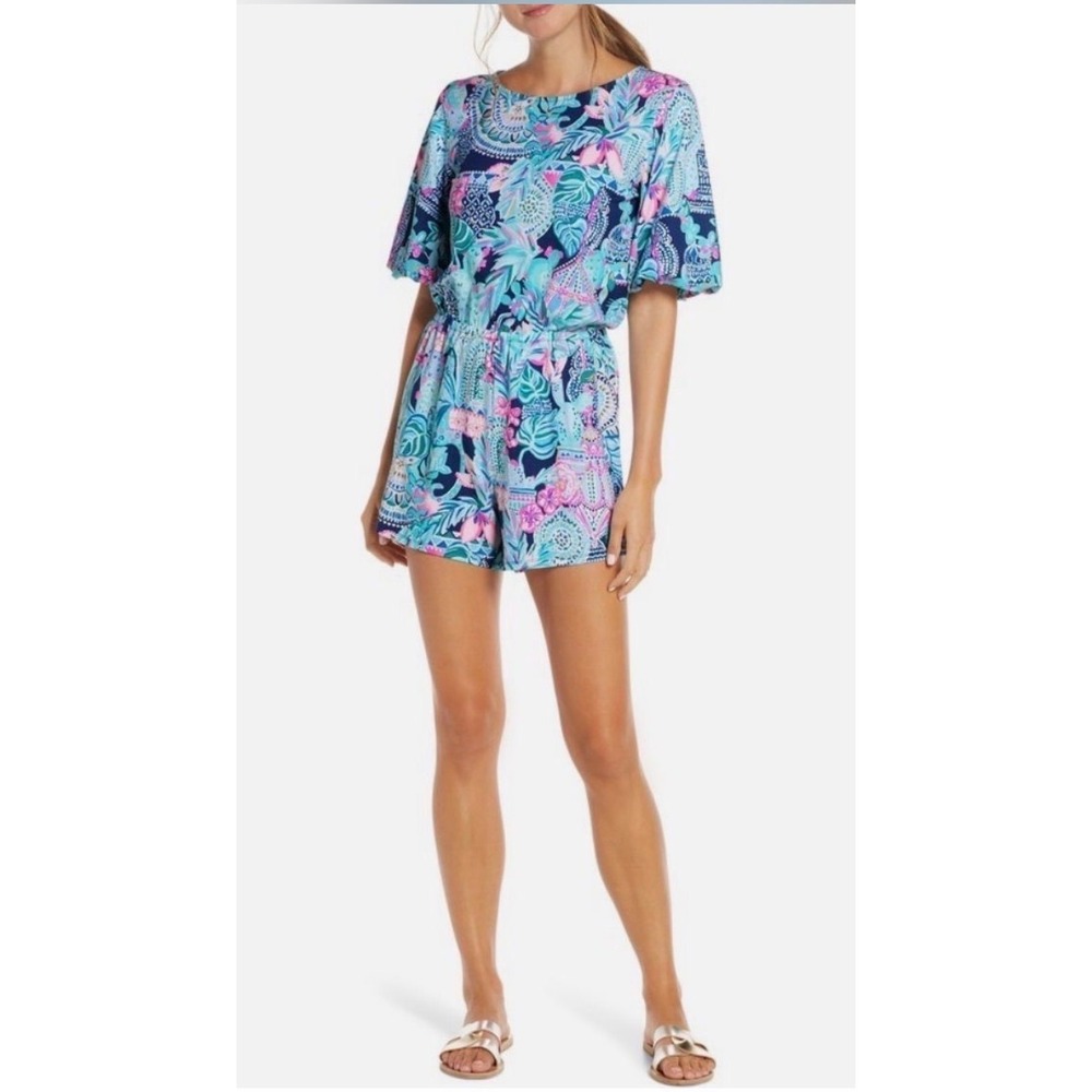 Lilly Pulitzer Romper Womens XXS Tropical Floral Elastic Waist Excellent